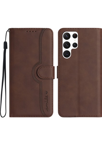 YX0030 Samsung Galaxy S23 Ultra Baskalı Desen Pu Deri Deri Kapak Anti-Shock Anti-Chone Shell-Coffee (Yurt Dışından)