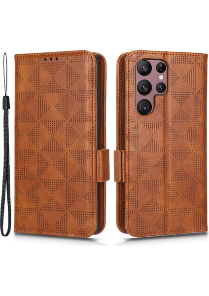 Samsung Galaxy S23 Için Ultra Anti-Fingerprint Baskılı Üçgen Desen Telefon Kapağı Pu Deri Cüzdan Stand Cep Telefonu Kasası ile Cep Telefonu Kasası (Yurt Dışından)
