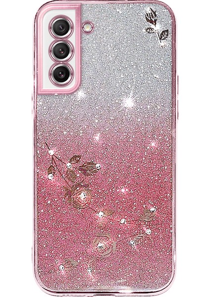 Kadem Toz Geçirmez Telefon Geri Kapağı Samsung Galaxy S21 Fe 5g, Çiçek Desen Dekor Rhinestone Glitter Tozu Esnek Tpu Cep Telefonu Kılıf Golü Altın (Yurt Dışından)