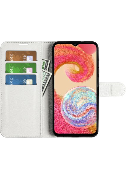 Samsung Galaxy A04E 4G/F04 4G/M04 4g, Litchi Doku Pu Deri Anti-Sracratch Telefon Flip Case-White (Yurt Dışından)