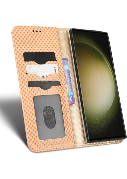 Samsung Galaxy S23 Ultra Cüzdan Telefon Kılıfı Folio Flip Kapak Stand-Beige ile Izgara Doku Deri Kılıfı (Yurt Dışından) fiyatları