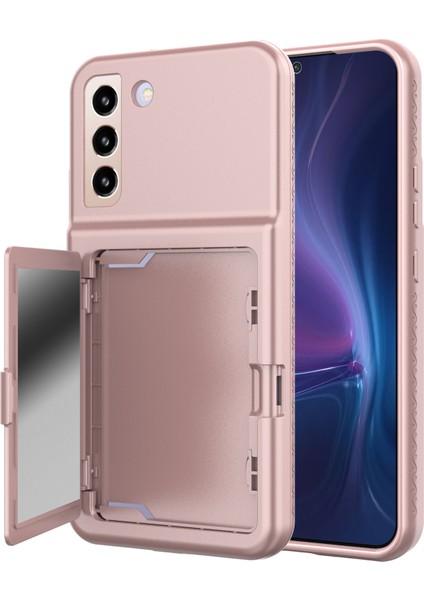 Samsung Galaxy S22+ 5g Kartal Serisi Kart Tutucu Kapağı Gizden Ayna Kalın Pc+ Tpu Kickstand Telefon Vaka Pembe (Yurt Dışından)