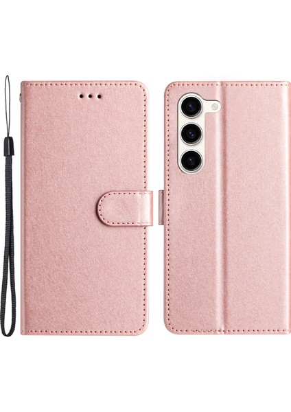 Samsung Galaxy S23+ Pu Deri Stand Kapağı Ipek Doku Cüzdan Strap-Rose Altın ile Telefon Kılıfı (Yurt Dışından)