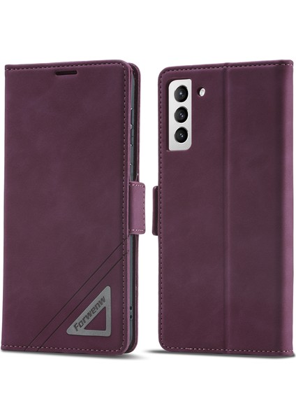 Forwenw F3 Serisi Samsung Galaxy S23+ Folio Flip Deri Cüzdan Stand-Wine Red ile Deri Deri Telefon Kılıfı (Yurt Dışından)