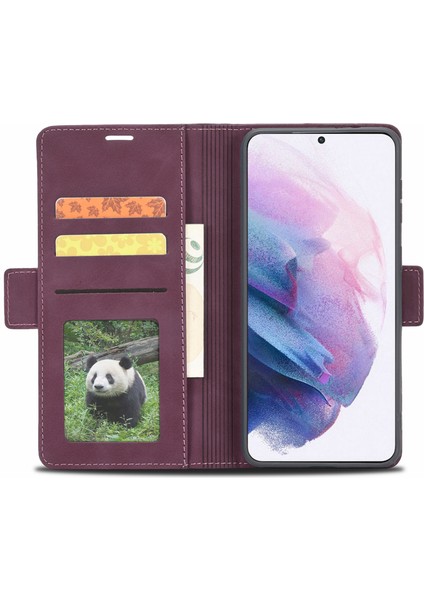 Forwenw F3 Serisi Samsung Galaxy S23+ Folio Flip Deri Cüzdan Stand-Wine Red ile Deri Deri Telefon Kılıfı (Yurt Dışından)