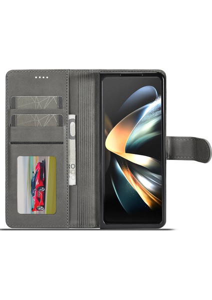 Samsung Galaxy Z Fold5 5g Cüzdan Deri Telefon Kılıf Stand Buzağı Doku Telefon Kapak-Grey (Yurt Dışından)