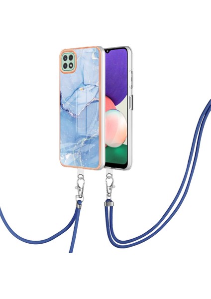 Samsung Galaxy A22 5g (Ab Versiyonu) 2.0mm Mermer Desen Imd Tpu Tpu Telefon Kılıfı Elektrokaplama Kapağı Kirk-Mavi ile (Yurt Dışından)