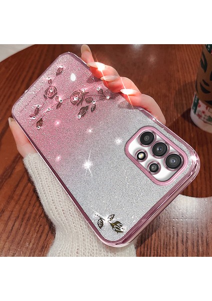 Kadem Çiçek Gradient Glitter Powder Telefon Kılıfı Samsung Galaxy A73 5g, Rhinestone Dekor Telefon Kapak Golü Altın (Yurt Dışından) fiyatları