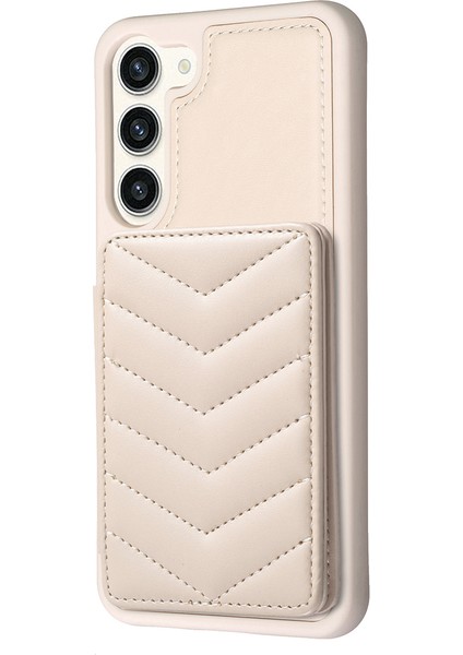 Samsung Galaxy S23+ Dalga Dikiş Dokusu Için BF26 Kart Tutucu Kickstand Case Tpu+ Pu Deri Telefon Kapak Bej (Yurt Dışından)