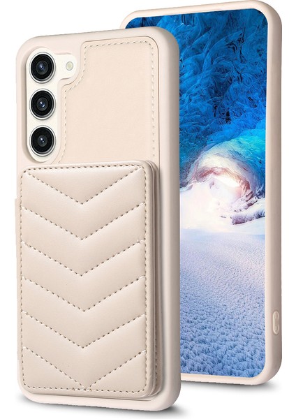 Samsung Galaxy S23+ Dalga Dikiş Dokusu Için BF26 Kart Tutucu Kickstand Case Tpu+ Pu Deri Telefon Kapak Bej (Yurt Dışından)