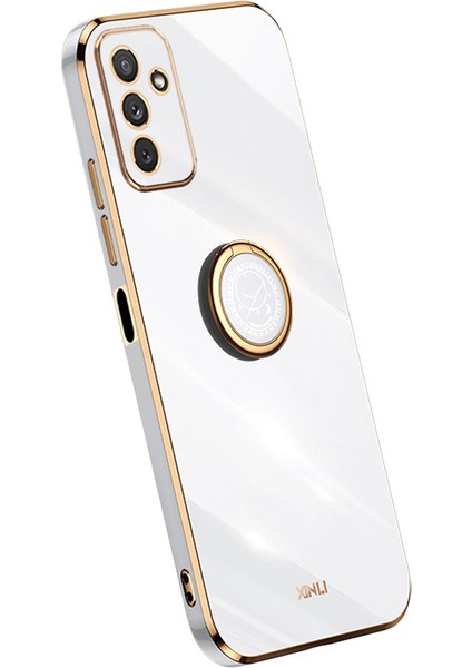 Samsung Galaxy Için Xinli M23 5G/F23 5g Hassas Lens Kesme Şok Geçirmez Telefon Kılıfı ile Ring Kickstand ile Elektrokaplama Altın Kenar Yumuşak Tpu Kapak-Beyaz (Yurt Dışından)