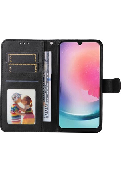 Samsung Galaxy A24 Için 4g Pu Deri Cüzdan Telefon Kılıf Buzağı Dokusu Anti-Drop Stand Mobil Kapak Black (Yurt Dışından)