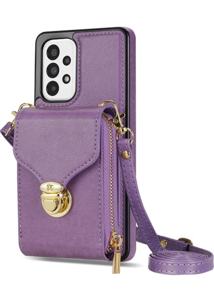 Samsung Galaxy A53 Için 5g Crossbody Fermuar Kılıfı Pu Deri+Tpu Kart Tutucu Kickstand Telefon Kapak Morası (Yurt Dışından)