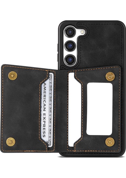 Samsung Galaxy S23 Için+ Zipper Cep Pu Deri Kaplamalı Tpu Kasa Kickstand Cüzdan Telefon Kapak Black (Yurt Dışından)