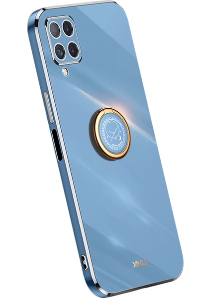 Samsung Galaxy A12 Için Xinli Back Shell, Elektrokaplama Altın Kenar Yüzük Kickstand Case Yumuşak Tpu Kapak-Mavi (Yurt Dışından)