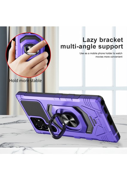 Samsung Galaxy S21 Ultra 5g Yüzük Kickstand Şok Geçirmez Telefon Kılıfı Pc+Tpu Arka Kapak Yerleşik Manyetik Tutucu Metal Sac-Purple (Yurt Dışından) fiyatları