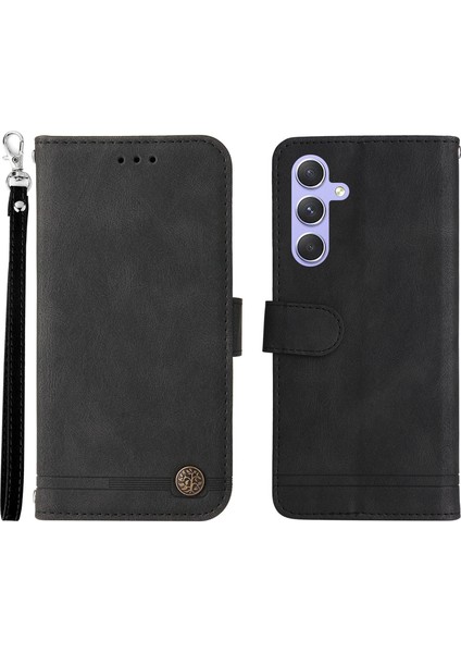 Samsung Galaxy Için M54 5G/F54 5g Pu Deri Deri Touch Telefon Kılıfı Baskılı Çizgiler Stand Cüzdan Kapak Black (Yurt Dışından)