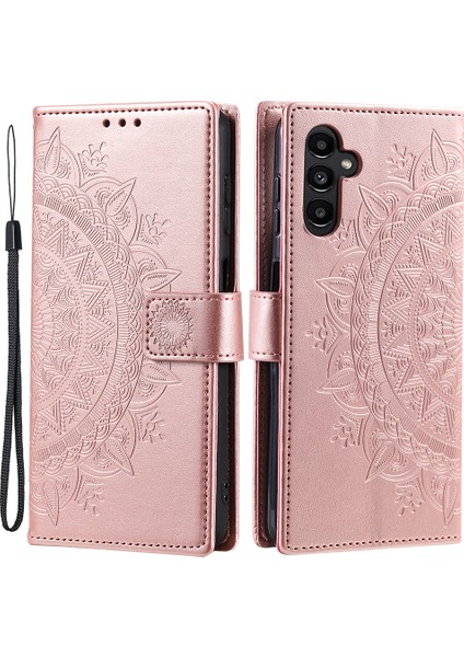 Samsung Galaxy Için M54 5G/F54 5g Anti-Çizelge Pu Deri Deri Cüzdan Telefon Kılıf Mandala Çiçek Deseni Stand Stand Kapak Golü Altın (Yurt Dışından)