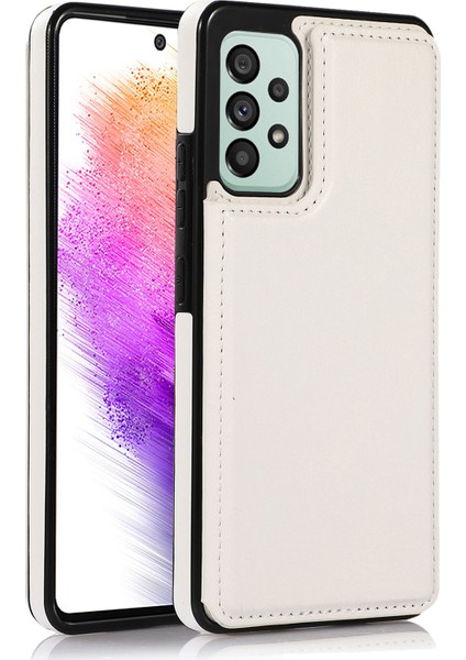 Samsung Galaxy A73 Için 5g Çift Düğme Kart Tutucu Kickstand Smartphone Cover Pu Deri Kaplamalı Tpu Telefon Vaka-Beyaz (Yurt Dışından)