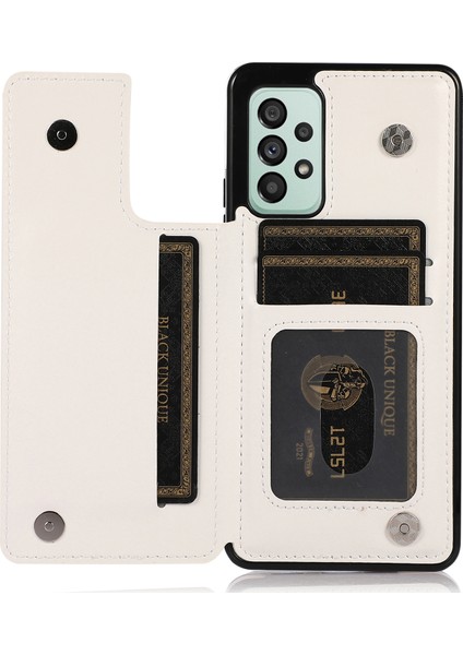 Samsung Galaxy A73 Için 5g Çift Düğme Kart Tutucu Kickstand Smartphone Cover Pu Deri Kaplamalı Tpu Telefon Vaka-Beyaz (Yurt Dışından) fiyatları