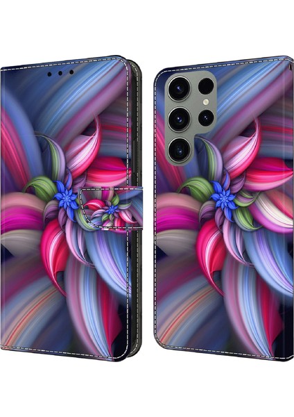 Samsung Galaxy S23 Için Ultra 3D Desen Telefon Kılıfı Pu Deri Cüzdan Stand Kapak Renkli Çiçekler (Yurt Dışından)