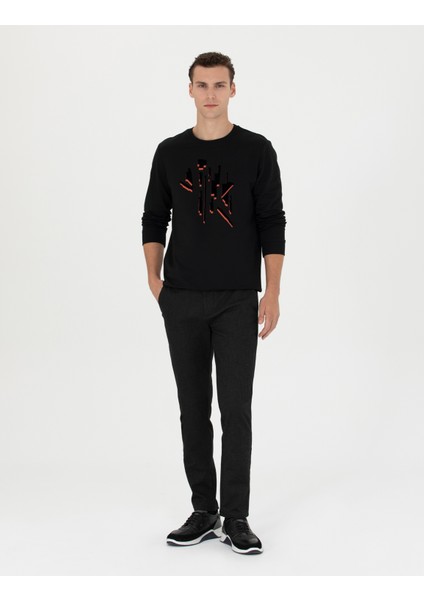 Erkek Siyah Slim Fit Beli Lastikli Kanvas Pantolon 50278461-VR046