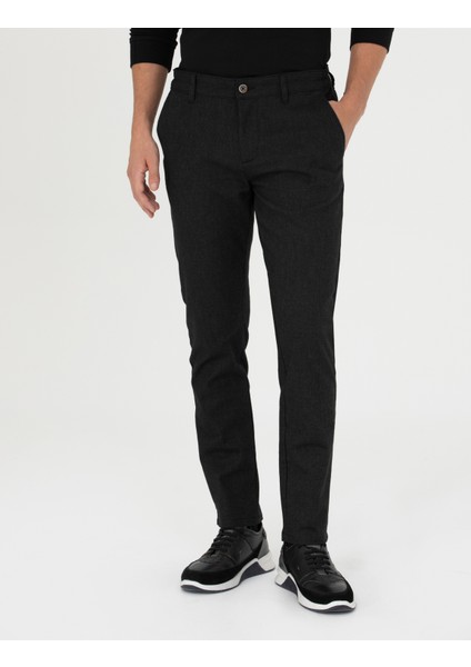 Erkek Siyah Slim Fit Beli Lastikli Kanvas Pantolon 50278461-VR046
