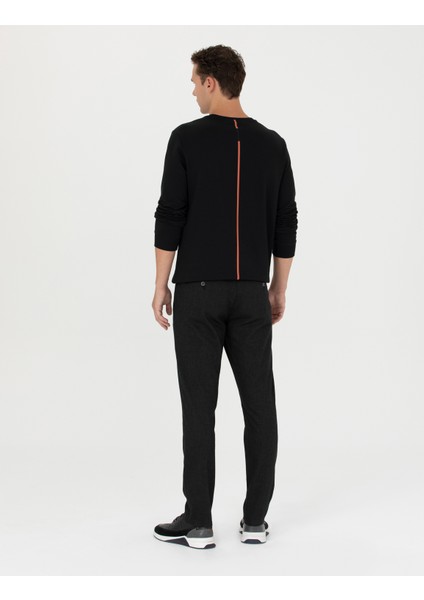 Erkek Siyah Slim Fit Beli Lastikli Kanvas Pantolon 50278461-VR046