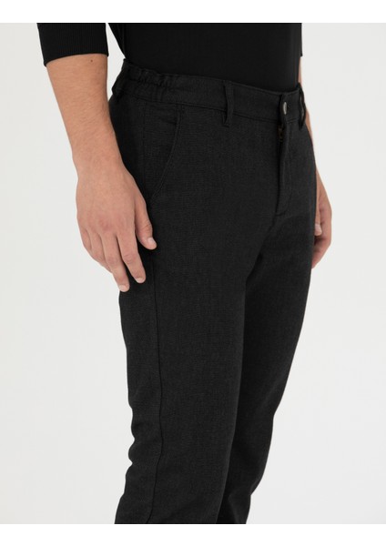 Erkek Siyah Slim Fit Beli Lastikli Kanvas Pantolon 50278461-VR046