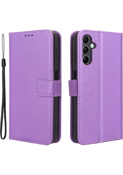 Samsung Galaxy Için M54 5G/F54 5g Pu Deri Deri Manyetik Flip Kılıf Elmas Doku Cüzdan Stand Telefon Kapak Morası (Yurt Dışından)