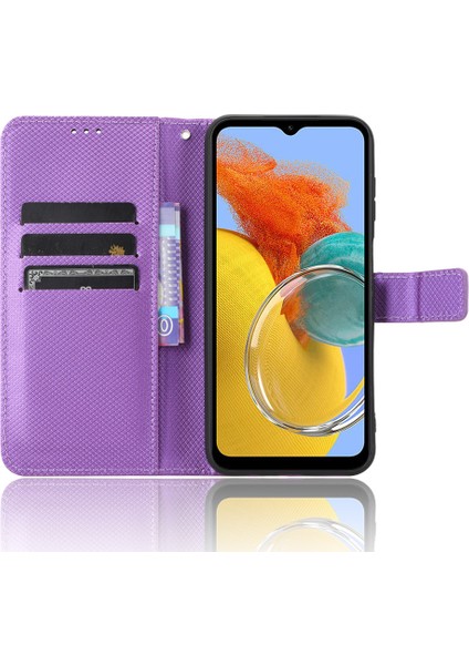 Samsung Galaxy Için M54 5G/F54 5g Pu Deri Deri Manyetik Flip Kılıf Elmas Doku Cüzdan Stand Telefon Kapak Morası (Yurt Dışından)