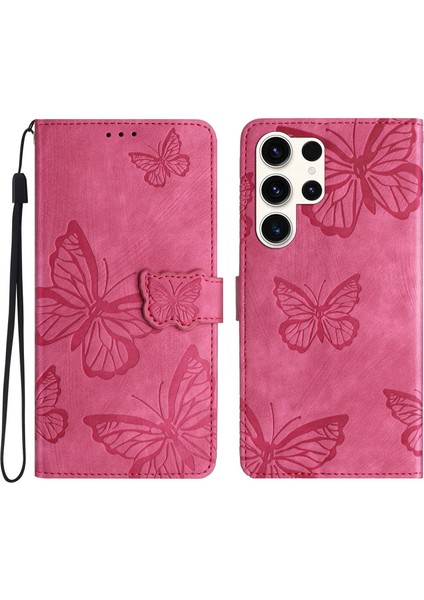 Samsung Galaxy S23 Için Ultra Deri Touch Telefon Deri Kılıf Kelebek Baskalı Kapak Stand Cüzdan Rose (Yurt Dışından)