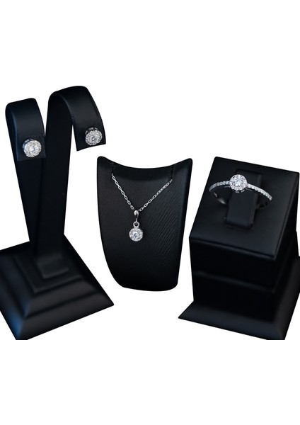 925 Ayar Gümüş Pırlanta Modeli Tek Taş Takı Seti fiyatları