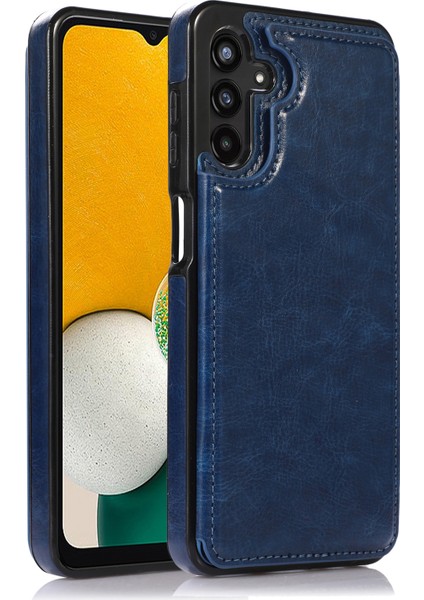 Samsung Galaxy A13 Için 5g Çift Manyetik Düğmeler Kart Yuvaları Kickstand Deri Kaplamalı Tpu Telefon Kılıf Mavisi (Yurt Dışından)