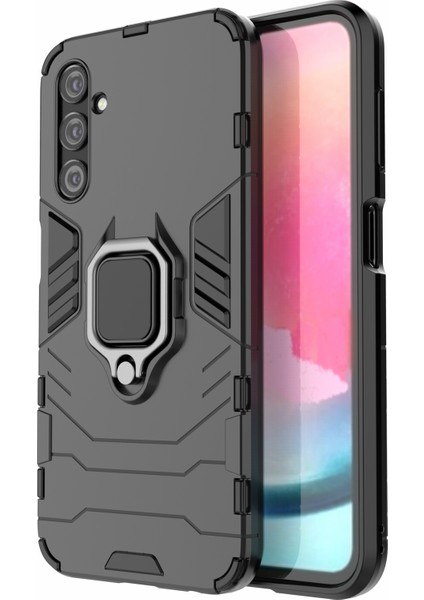 Samsung Galaxy A24 4g Için Telefon Kılıfı, Yüzük Tutucu Kickstand Shockproof Cover Tpu+Pc Shell-Black (Yurt Dışından)