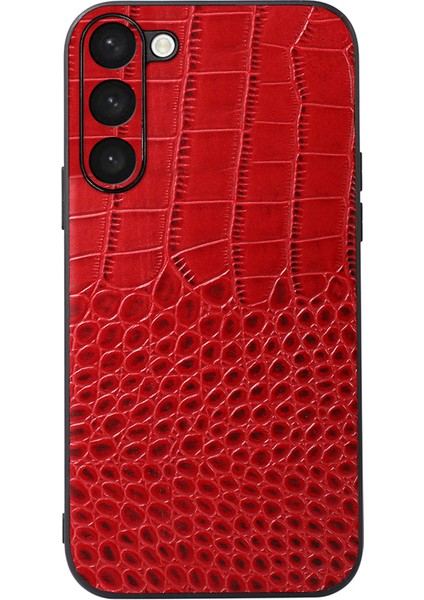 Samsung Galaxy S23 Için Shock Anti-Shock Timsah Doku Telefon Kılıfı Orijinal Cowhide Deri Kaplamalı Pc+Tpu Çizik Dirençli Cep Telefonu Kapak-Kırmızı (Yurt Dışından)