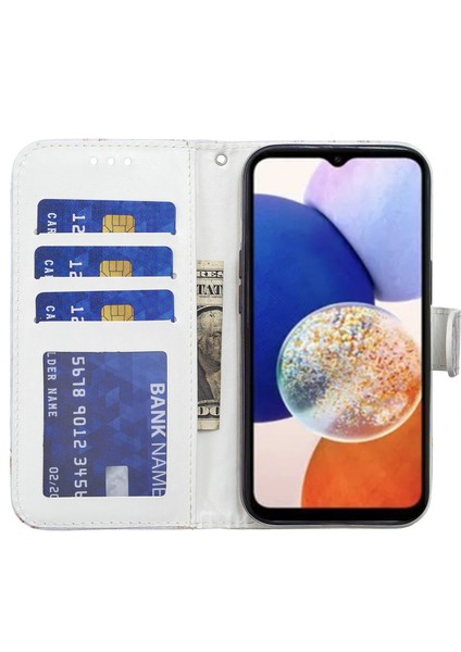 Samsung Galaxy A14 Için 5g Pu Deri Telefon Kılıfı Cüzdan Desen Baskı Kapak-Kırmızı Çiçek (Yurt Dışından)