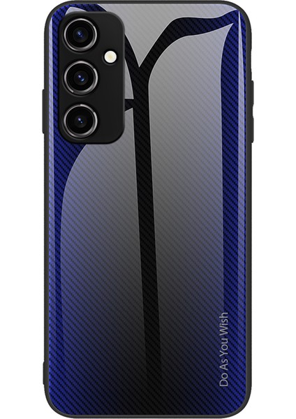Samsung Galaxy A34 5g Telefon Kılıfı Karbon Fiber Doku Tpu+Temperli Cam Telefon Kapak-Dark Mavi (Yurt Dışından)