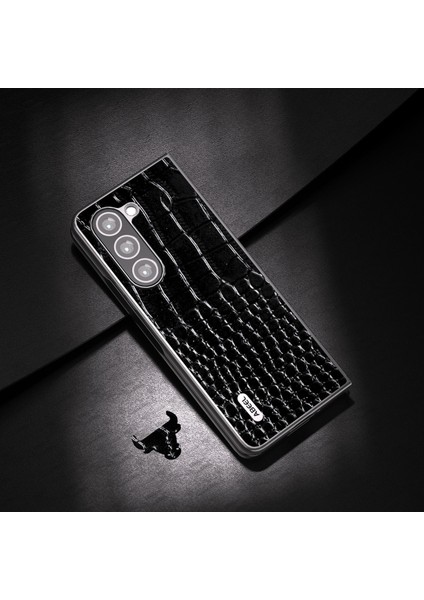 Samsung Galaxy Z For For Fold5 5g Cowhide Deri+Pc Telefon Kılıf Timsah Doku Ince Kapak Black (Yurt Dışından)