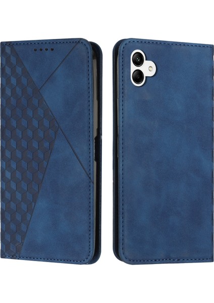 Samsung Galaxy A04E 4G/F04 4G/M04 4g, Baskılı Rhombus Desen Pu Deri Cüzdan Standı Manyetik Cilt Düzenli Duygu Kapak Sapfire (Yurt Dışından)