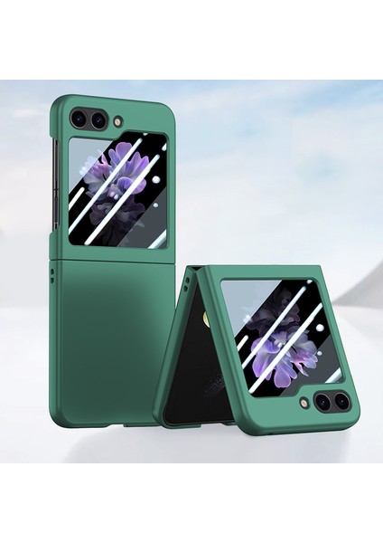 Samsung Galaxy Z Flip5 5g Pc Pc Telefon Kılıfı Küçük Ekranlı Film-Dark Green ile Cilt Şok Geçirmez Kapak (Yurt Dışından) fiyatları