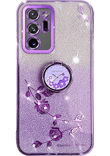 Samsung Galaxy NOTE20 Için Kadem ULTRA/NOTE20 Ultra 5g Rhinestone Çiçek Ring Kickstand Cover Glitter Gradient Tpu Kasa-Mor (Yurt Dışından)