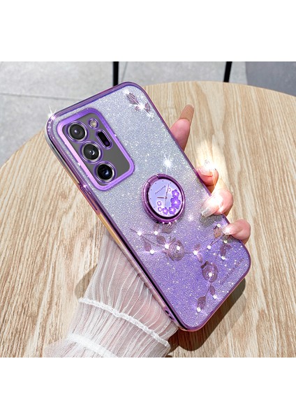 Samsung Galaxy NOTE20 Için Kadem ULTRA/NOTE20 Ultra 5g Rhinestone Çiçek Ring Kickstand Cover Glitter Gradient Tpu Kasa-Mor (Yurt Dışından)