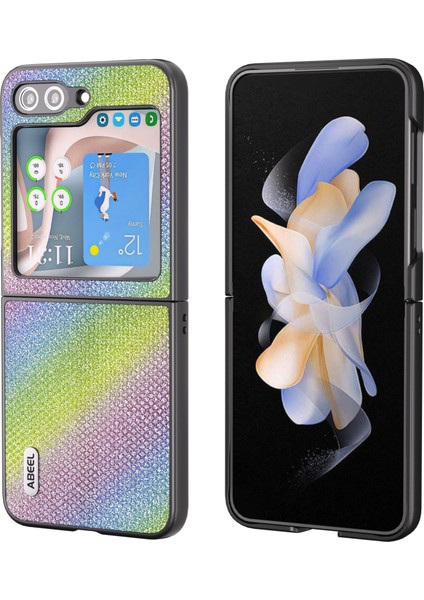 Samsung Galaxy Z Flip5 5g Rhinestone Doku Telefon Kılıfı Pu Deri+Pc Arka Kapak Multi-Renk (Yurt Dışından)