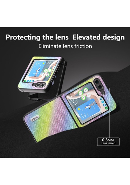 Samsung Galaxy Z Flip5 5g Rhinestone Doku Telefon Kılıfı Pu Deri+Pc Arka Kapak Multi-Renk (Yurt Dışından)