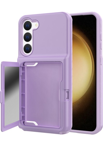 Samsung Galaxy S23 Için Cardcase Serisi Kart Tutucu Kalın Telefon Kılıf Kickstand Ayna Fonksiyonu Pc+Tpu Kapak Işığı Mor (Yurt Dışından)