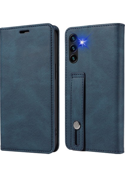 Samsung Galaxy A34 5g Cüzdan Manyetik Telefon Kapağı Bileklik Deri Telefon Standı Vaka-Mavi (Yurt Dışından)