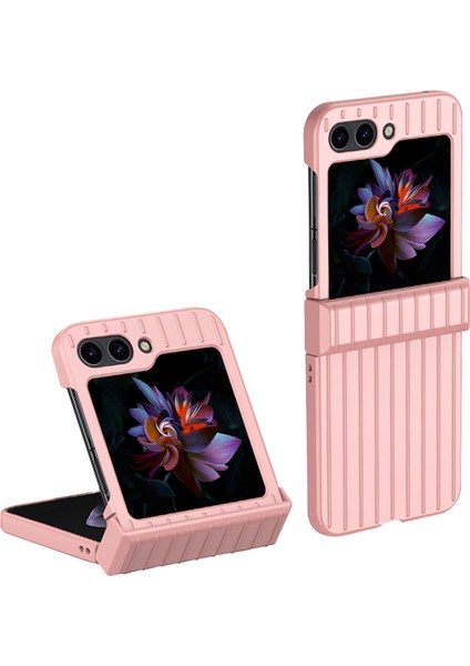 Samsung Galaxy Z Flip5 Için 5g Şok Geçirmez Kasa Çizgili Tasarım Telefon Kasası Anti-Fall Sert Pc Kapak-Pembe (Yurt Dışından)