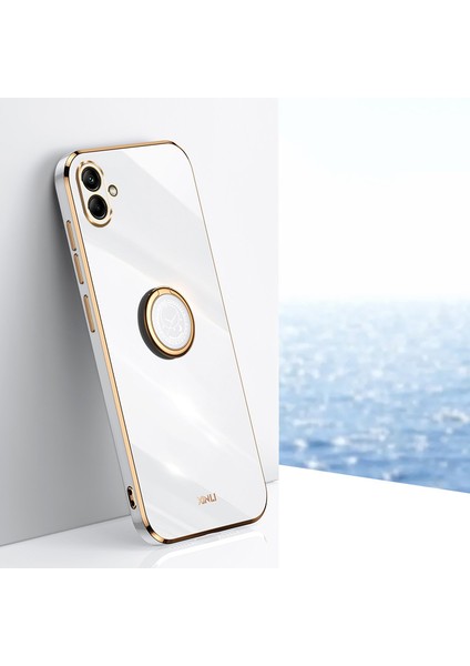 Samsung Galaxy A04 4g (164.4 x 76.3 x 9.1 Mm) Için Xinli Akıllı Telefon Kılıfı, Elektrografi Altın Kenar-Beyaz ile Anti-Fall Tpu Telefon Kasası Kickstand (Yurt Dışından)