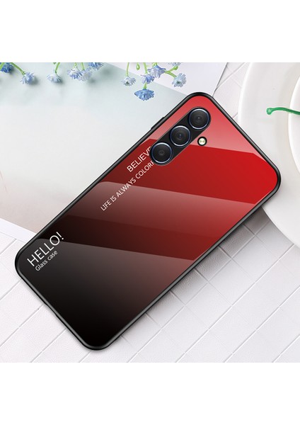 Samsung Galaxy Için M54 5G/F54 5g Şok Geçirmez Telefon Kasası Pc+Tpu+Temperli Cam Ince Kılıf Dergranı Kırmızı Siyah (Yurt Dışından)